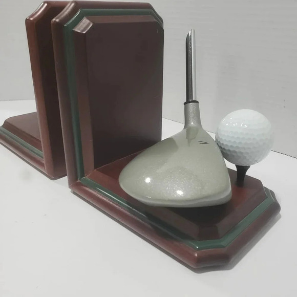Pair of Bookends Lodge Golf Driver and Four Iron Club Silver/Brown. - Picture 2 of 9